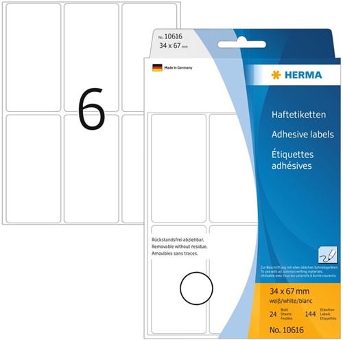 Etiket Herma 10616 34x67mm verwijderbaar 192stuks