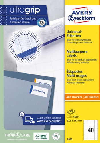 Etiket Avery Zweckform 3651 52.5x29.7mm wit 4000stuks