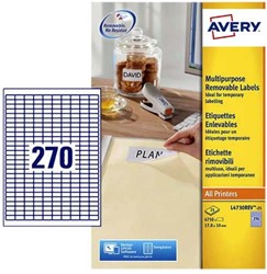 Etiket Avery L4730REV-25 17.8x10mm afneembaar wit 6750stuks