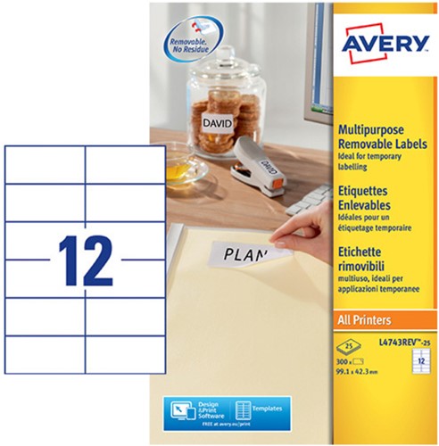 Etiket Avery L4743REV-25 99.1x42.3Mm afneembaar wit 300stuks-2