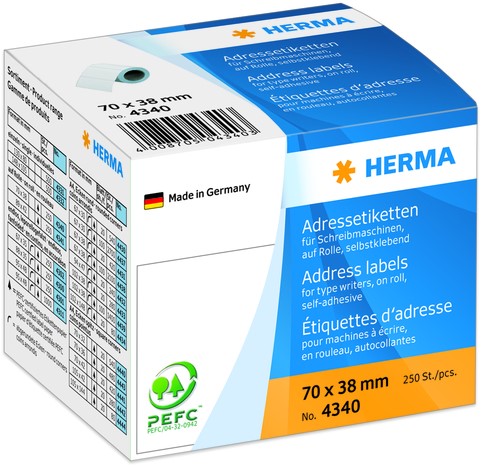 Etiket Herma adres 4340 70x38mm 250stuks op rol wit