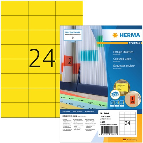 Etiket HERMA 4406 70x37mm geel 2400 stuks