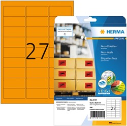 Etiket HERMA 5141 63.5x29.6mm neon oranje 540 stuks