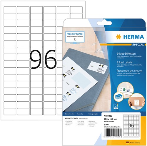 Etiket HERMA 8832 30.5x16.9mm mat wit 2400 stuks
