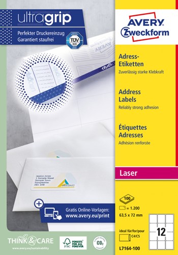 Etiket Avery L7164-100 63.5x72mm wit 1200stuks