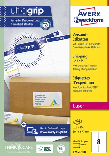 Etiket Avery L7165-100 99.1x67.7mm wit 800 etiketten