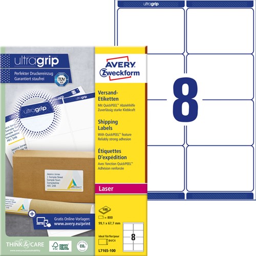 Etiket Avery L7165-100 99.1x67.7mm dekkend wit 800stuks-2