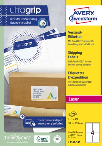 Etiket Avery L7169-100 99.1x139mm 400 etiketten