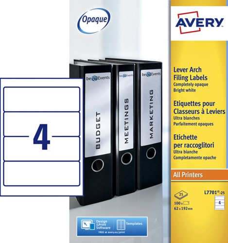 Rugetiket Avery 62x192mm zelfklevend breed wit