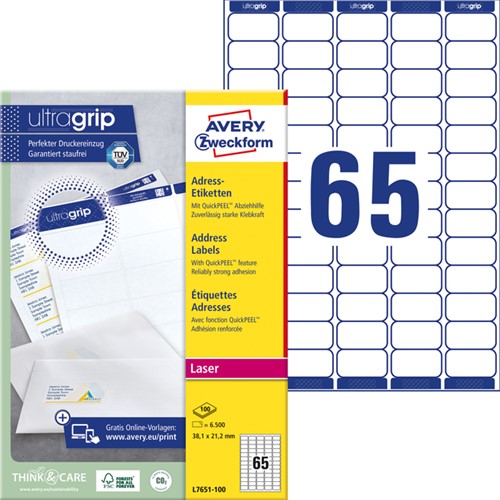 Etiket Avery L7651-100 38.1x21.2mm wit 6500stuks-2