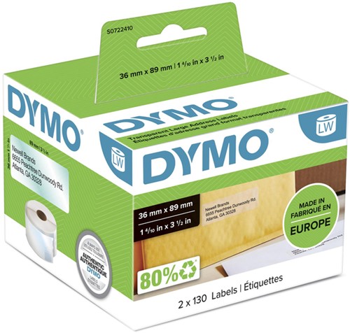 Etiket Dymo 99013 labelwriter 36x89mm transparant 260stuks