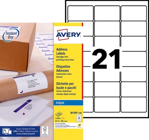 Etiket Avery J8160-100 63.5x38.1mm wit 2100stuks-2