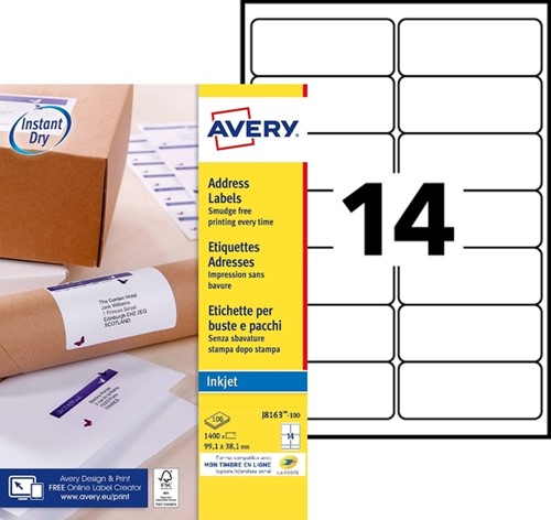 Etiket Avery J8163-100 99.1x38.1mm wit 1400stuks-2