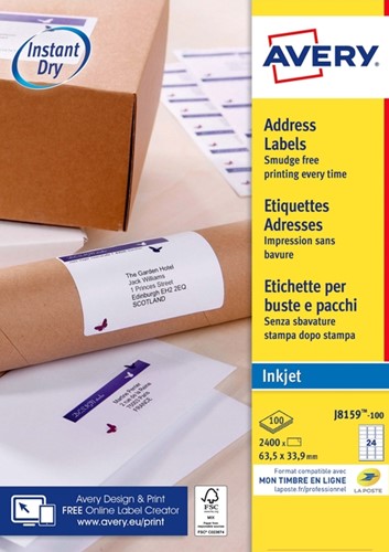 Etiket Avery J8159-100 63.5x33.9mm wit 2400stuks