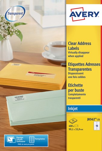 Etiket Avery J8562-25 99.1x33.9mm transparant 400 stuks