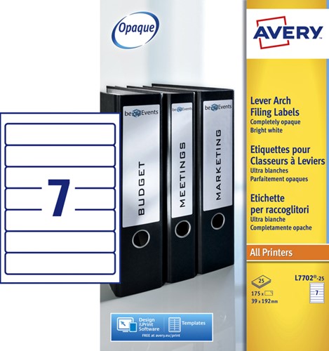 Rugetiket Avery smal 39x192mm zelfklevend wit 25 vel
