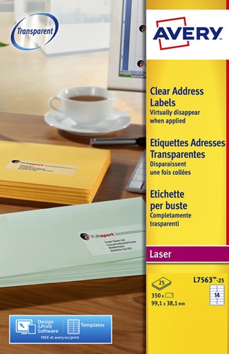 Etiket Avery L7563-25 99.1x38.1mm transparant  mat 350 etiketten