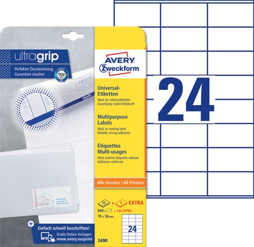 Etiket Avery 3490 70x36mm wit 600 stuks-2
