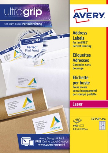Etiket Avery L7159-250 63.5x33.9mm wit 6000stuks