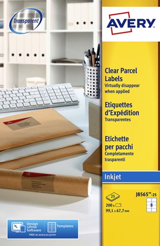 Etiket Avery J8565-25 99.1x67.7mm transparant 200stuks