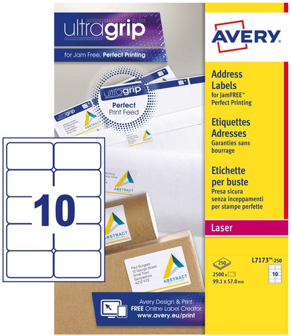 Etiket Avery L7173-250 99.1x57mm wit 2500stuks-2