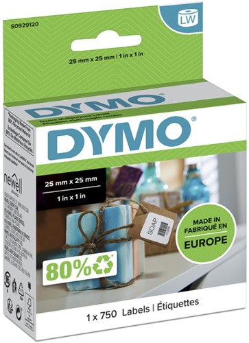 Etiket Dymo 11253 labelwriter 25x25mm verwijderbaar 750stuk