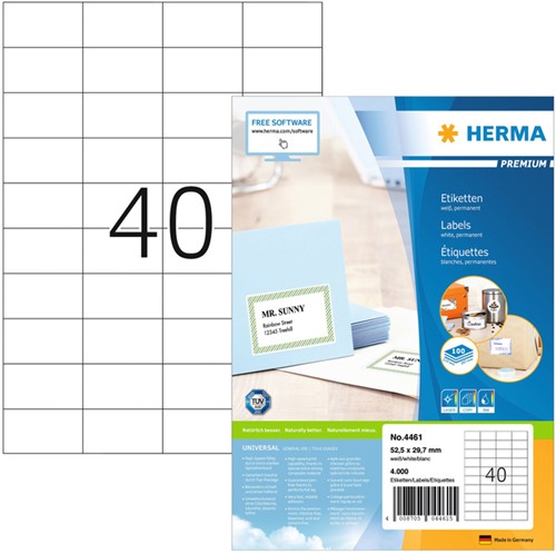 Etiket HERMA 4461 52.5x29.7mm premium wit 4000stuks