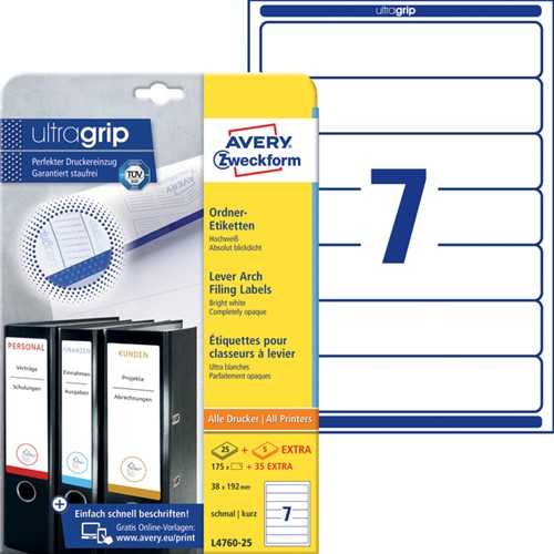 Rugetiket Avery smal 38x192mm zelfklevend wit-2