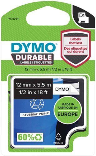 Labeltape Dymo Durable 1978364 12mmx5,5m zwart op wit