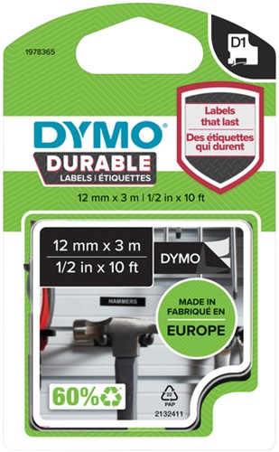 Labeltape Dymo Durable 1978365 12mmx3m wit op zwart