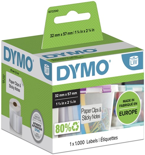 Etiket Dymo 11354 labelwriter 32x57mm verwijderbaar 1000stuks