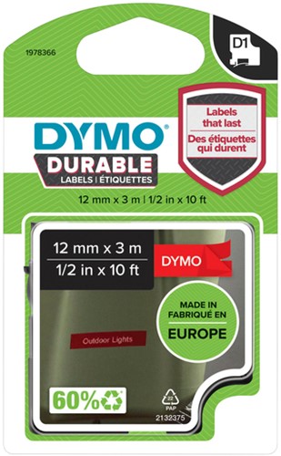 Labeltape Dymo Durable 1978366 12mmx3m wit op rood