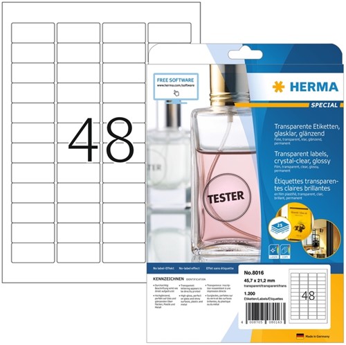 Etiket HERMA 8016 45.7x21.2mm transparant 1200 stuks