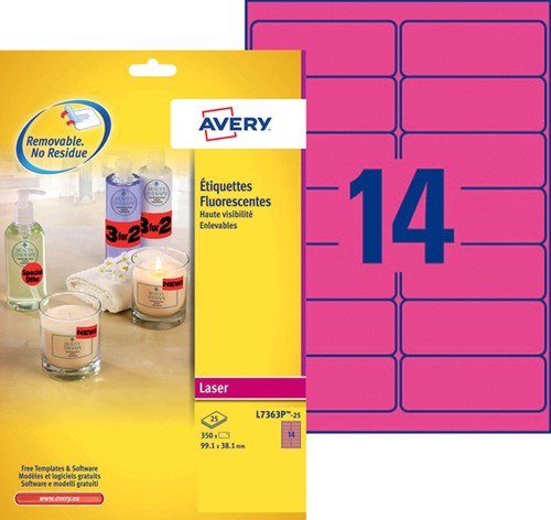 Etiket Avery L7363P-25 99.1x38.1mm neon roze 340 etiketten