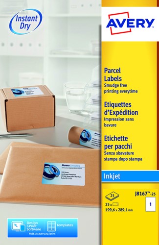 Etiket Avery J8167-25 199.6x289.1mm wit 25stuks