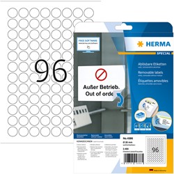 Etiket Herma 4386 rond 20mm verwijderbaar wit 2400stuks
