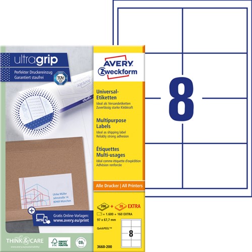 Etiket Avery Zweckform 3660 97x67.7mm wit 1600stuks-2