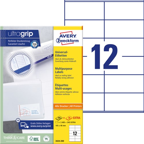Etiket Avery Zweckform 3424-200 105x48mm wit 2400stuks-2