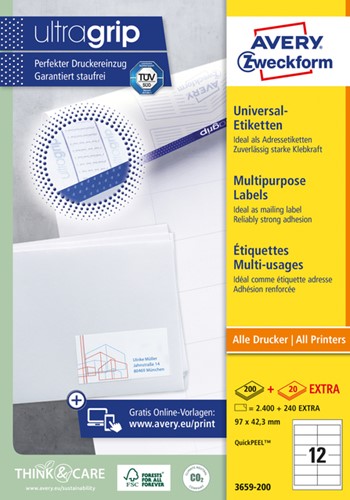 Etiket Avery Zweckform 3659 97x42.3mm wit 2400stuks