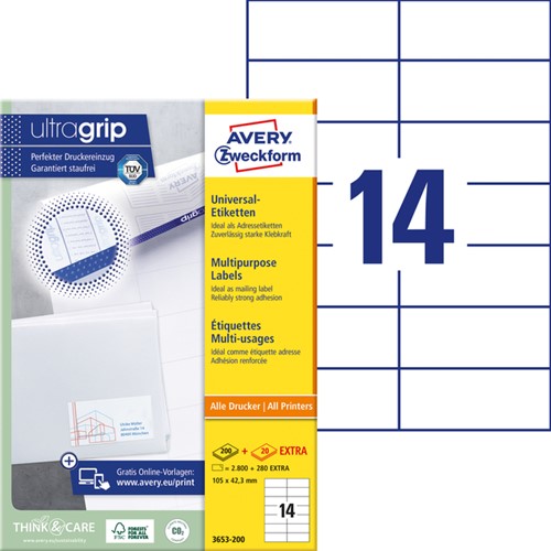 Etiket Avery Zweckform 3653 105x42.3mm wit 2800stuks-2
