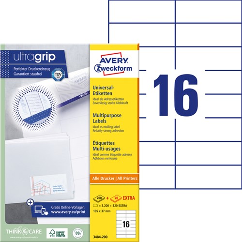 Etiket Avery Zweckform 3484-200 105x37mm wit 3200stuks-2