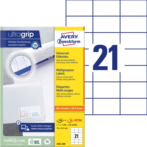 Etiket Avery Zweckform 3652 70x42.3mm wit 4200stuks-2