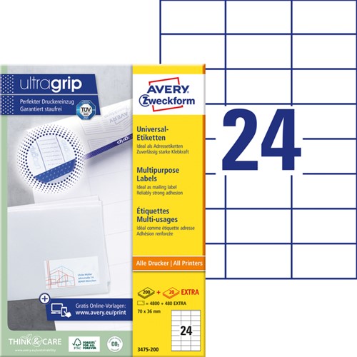 Etiket Avery Zweckform 3475 70x36mm wit 4800stuks-2