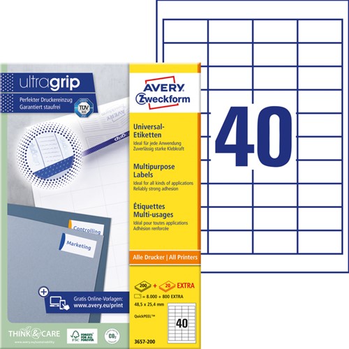 Etiket Avery Zweckform 3657-200 48.5x25.4mm wit 8000stuks-2