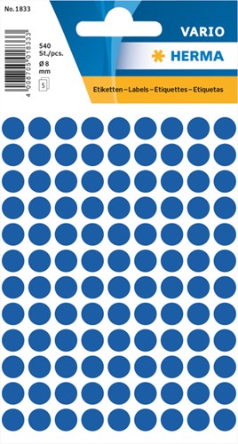 Etiket Herma 1833 rond 8mm donkerblauw 540stuks