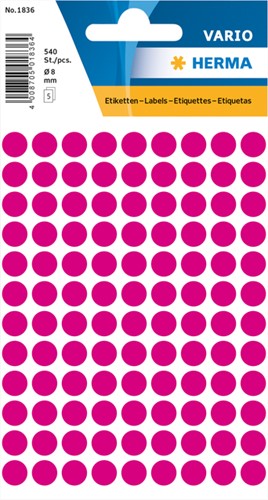 Etiket Herma 1836 rond 8mm roze 540stuks