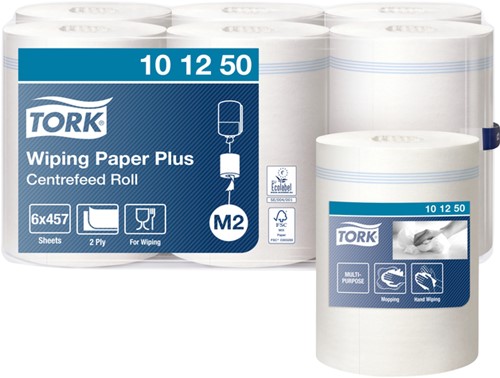 Poetsrol Tork M2 101250 2laags 25cmx160m wit 6rollen