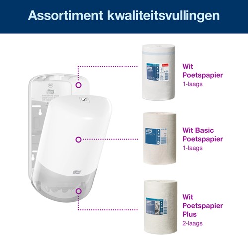 Dispenser Tork M1 558000 Mini poetsroldispenser wit-3