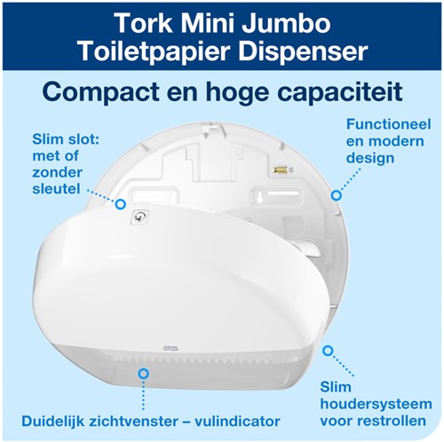 Dispenser Tork T2 555000 mini jumbo toiletpapierdispenser wit-2