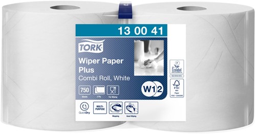 Poetsrol Tork W1 130041 2laags 23,5cmx255m 2rollen wit